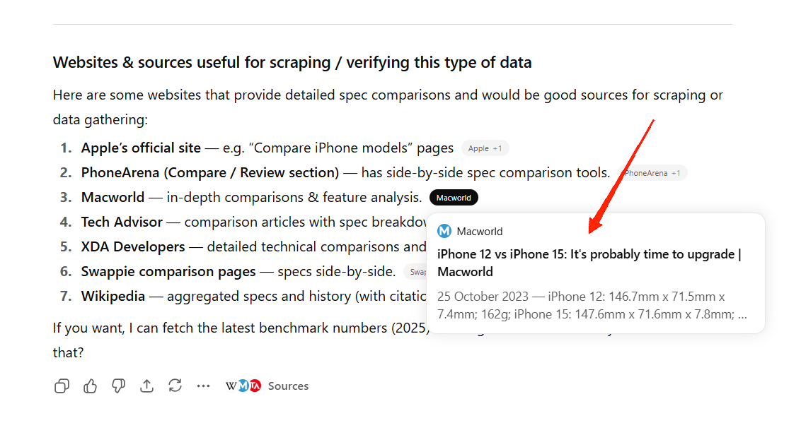 list the websites in the source from which you can scrape this data. 
