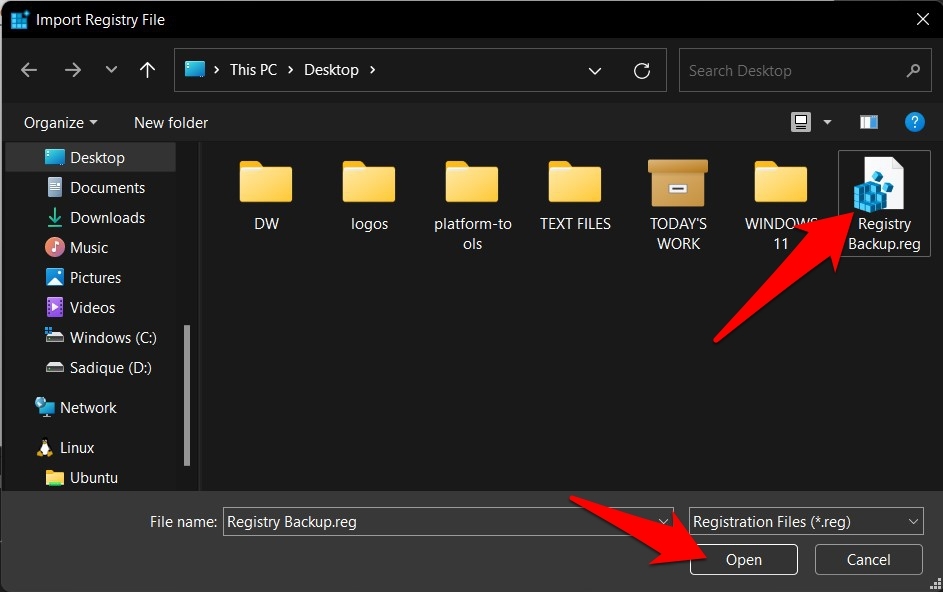 load registry backup file windows 11
