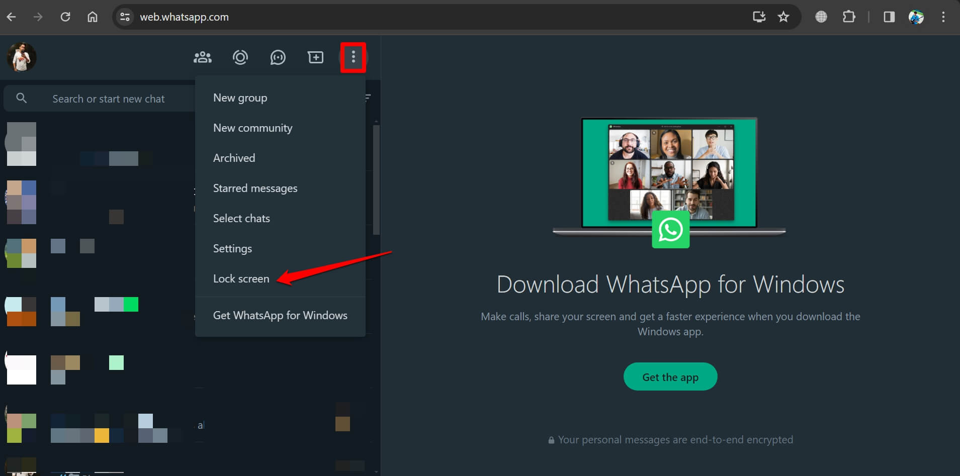 lock the screen of WhatsApp web 