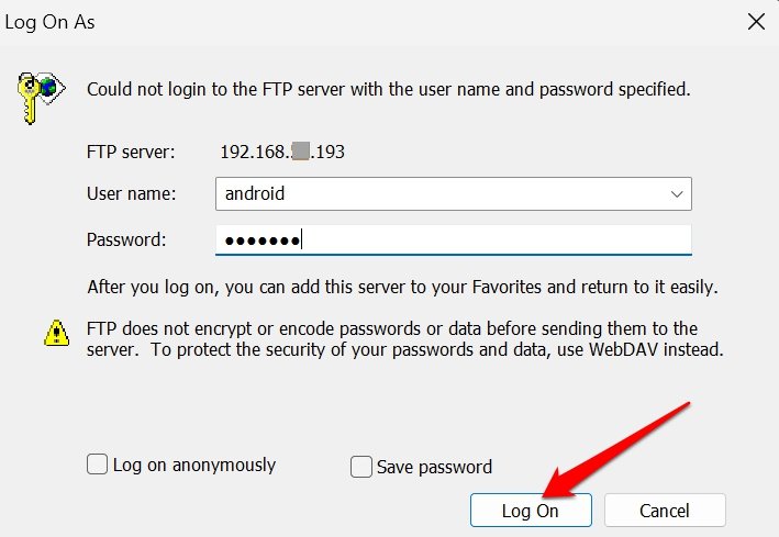 log on to FTP server