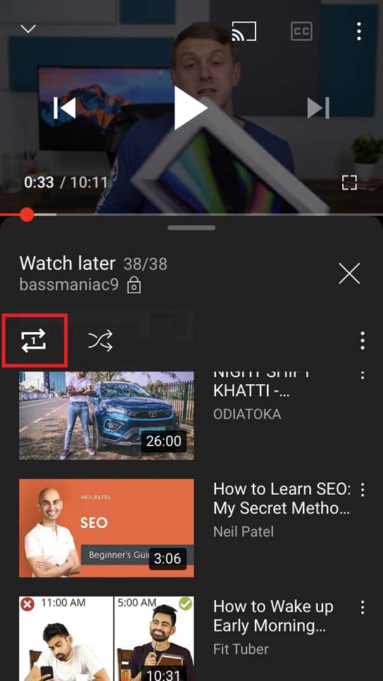 loop the current Youtube video