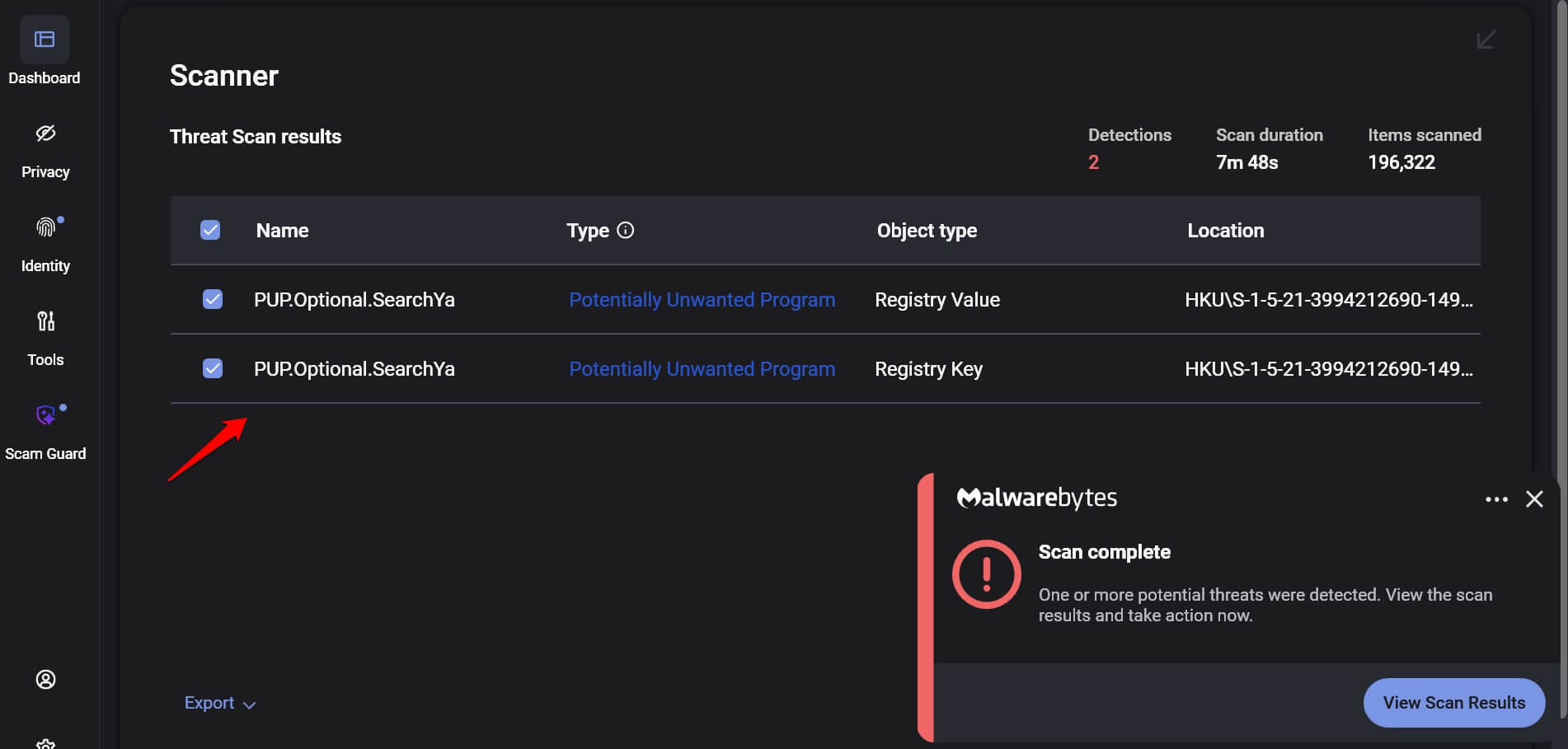 malwarebytes detected Potentially unwanted program during scan