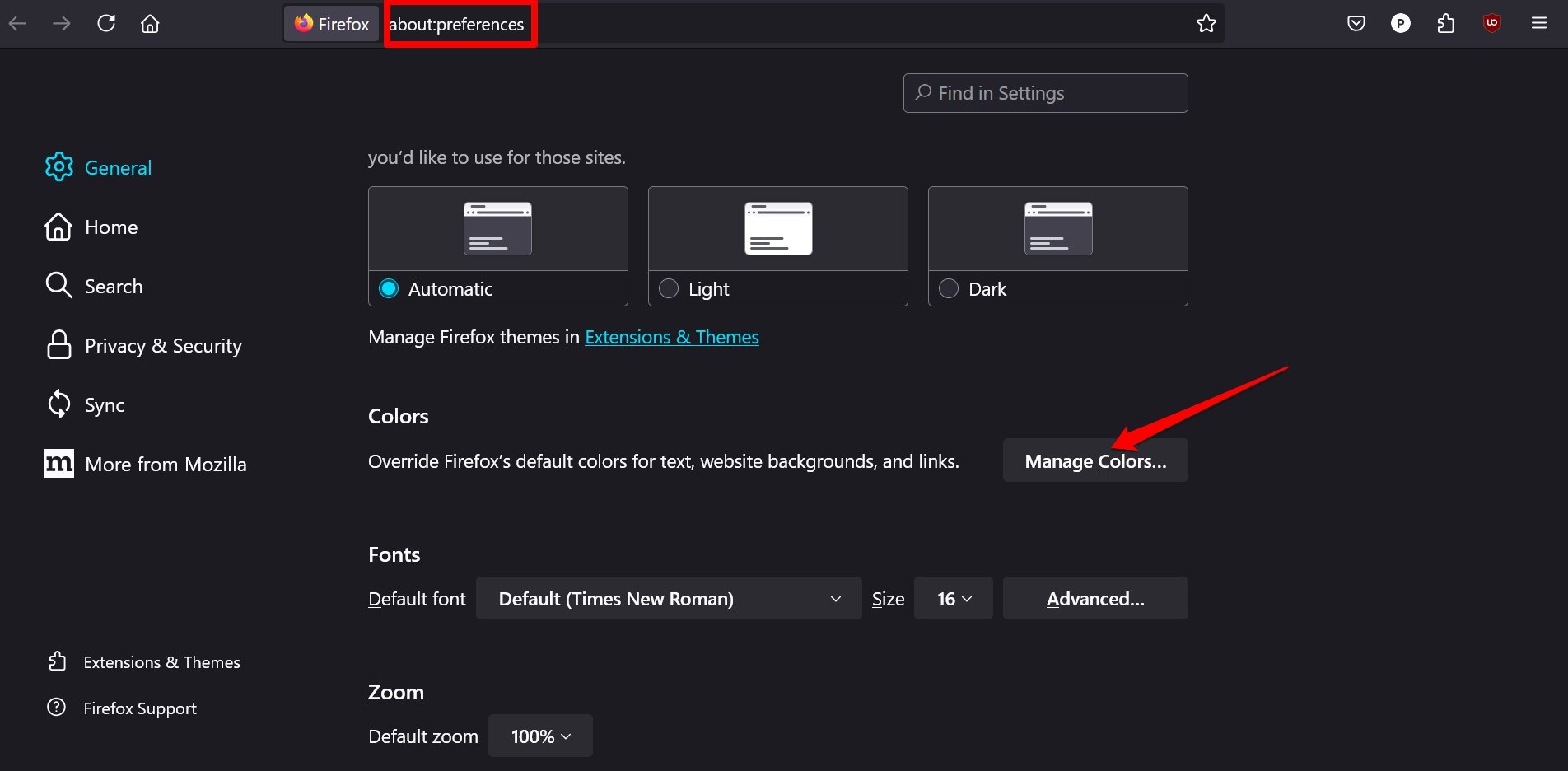 manage colors in Firefox