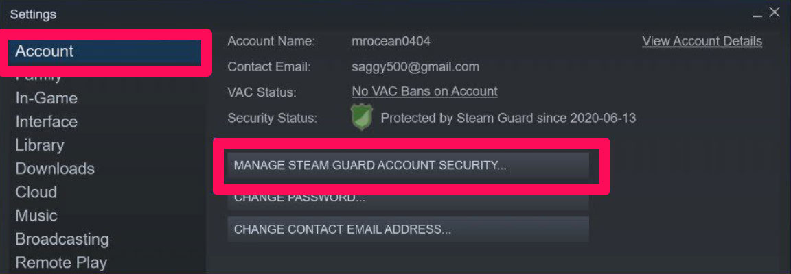 Manage Steam Guard Account Security