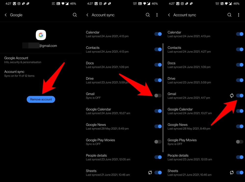 manually sync gmail on android
