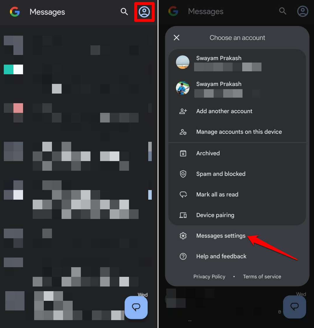 messages app settings on Android OS