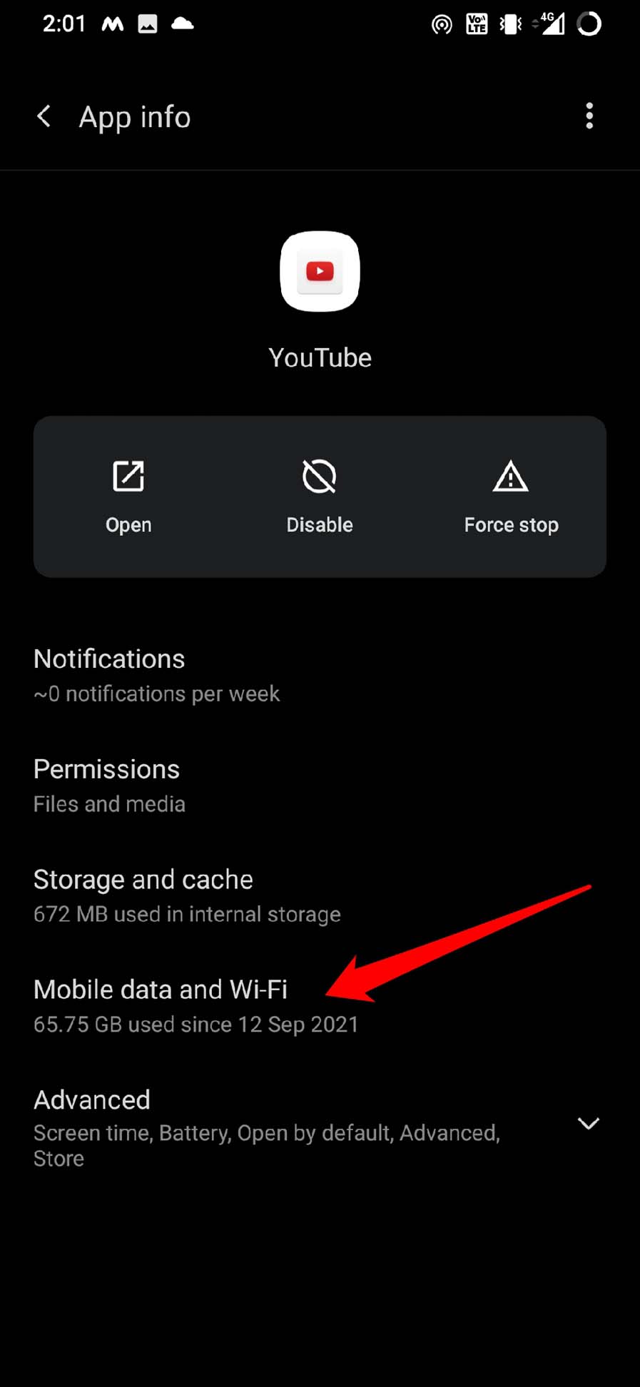 mobile data and WiFi settings for YouTube