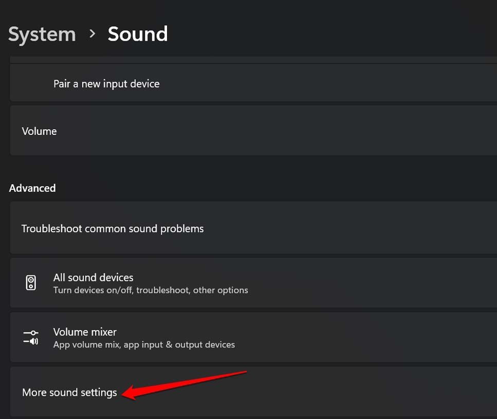 more sound settings Windows 11