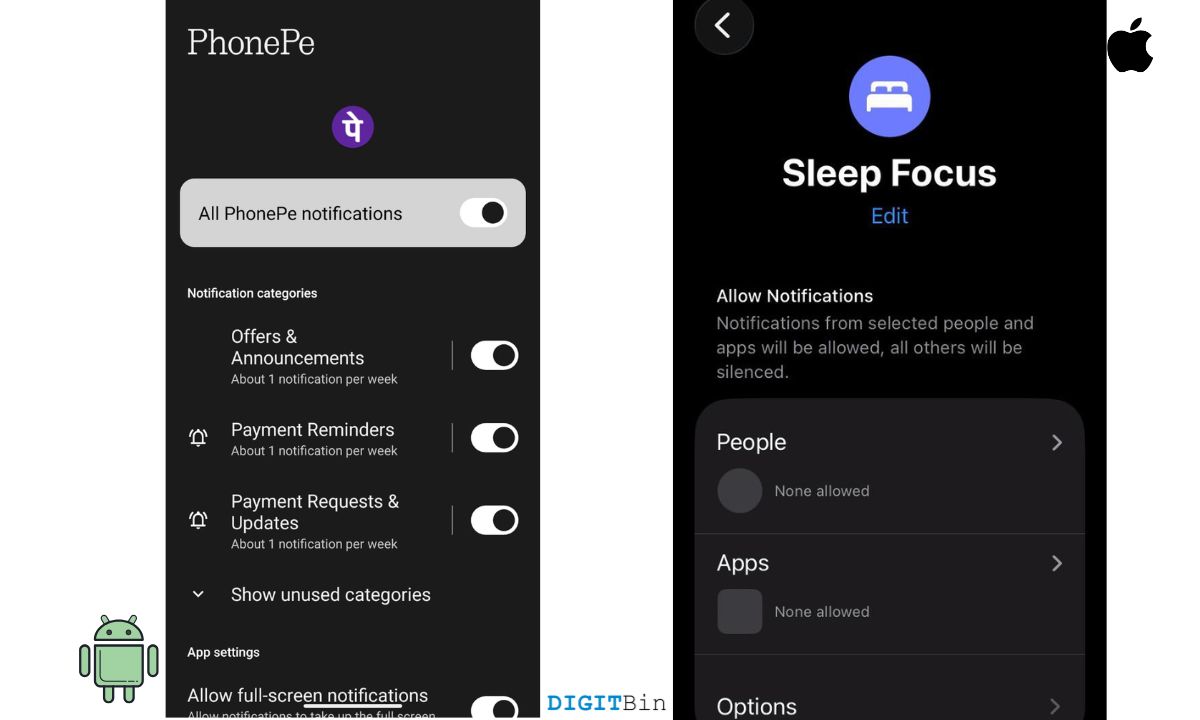 notification control in Android and iOS