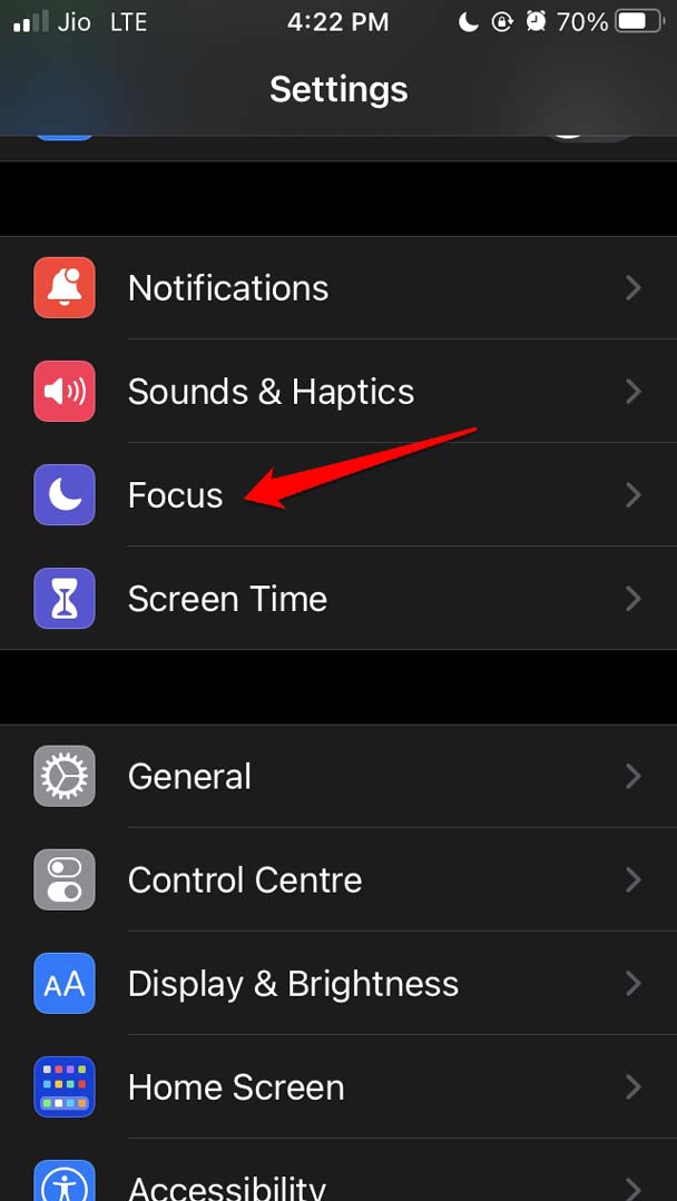 open Focus Mode settings in iOS 15