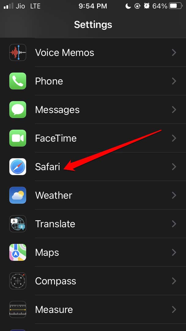 open Safari settings iOS