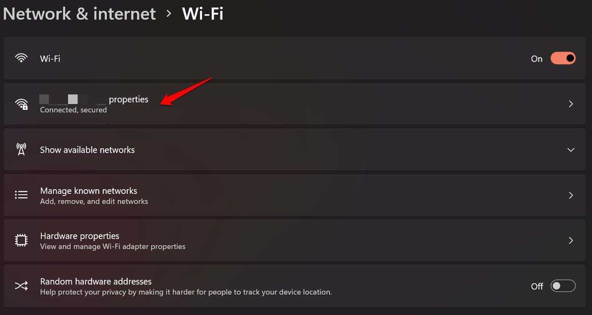 открыть свойства Wi-Fi