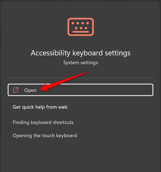 open accessibility keyboard settings