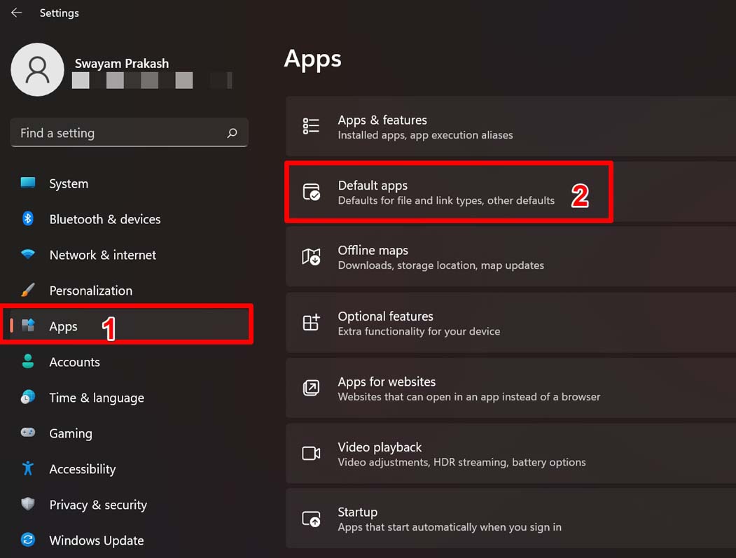 open default apps settings Windows