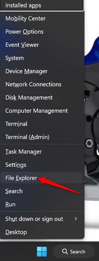 open file explorer from power menu