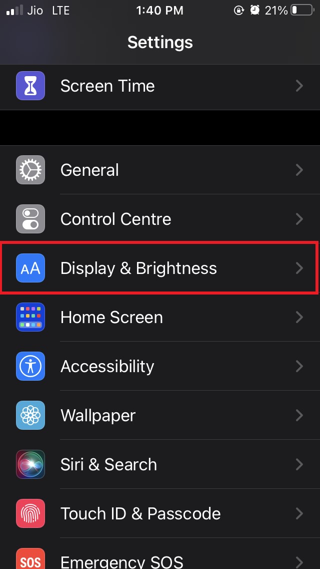 open iOS display and brightness