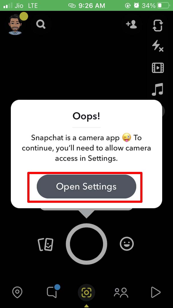 open iOS settings for Snapchat