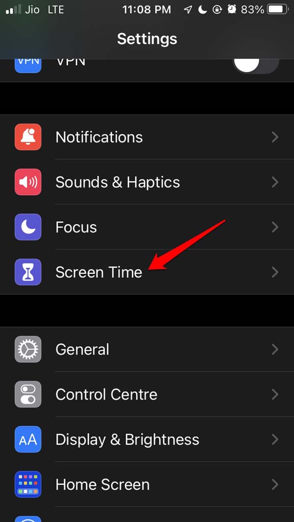 open screen time settings