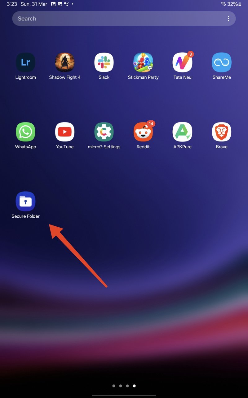 open secure folder from the home screen