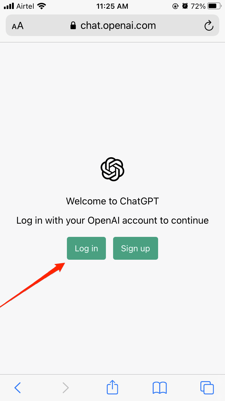 open the Safari browser on your iPhone and go to httpschat.openai.comchat