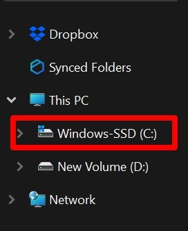 открыть основной диск ОС Windows