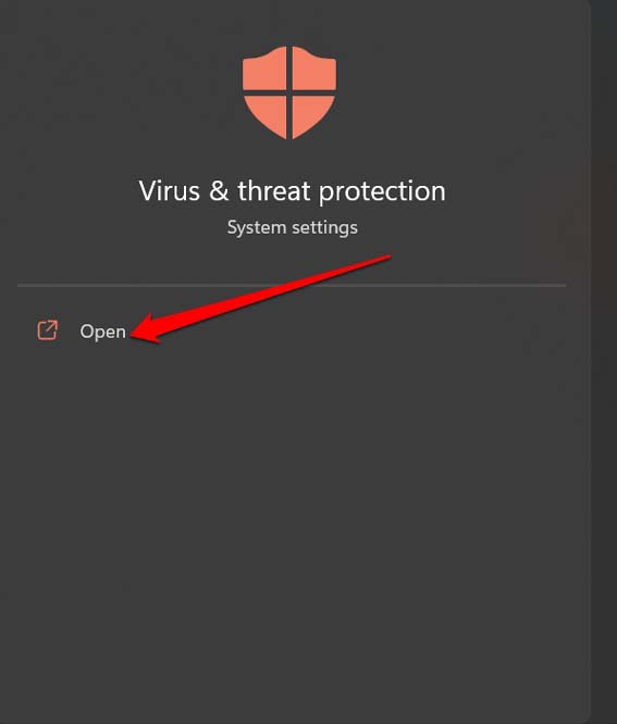 Open the Virus and Threat Protection windows