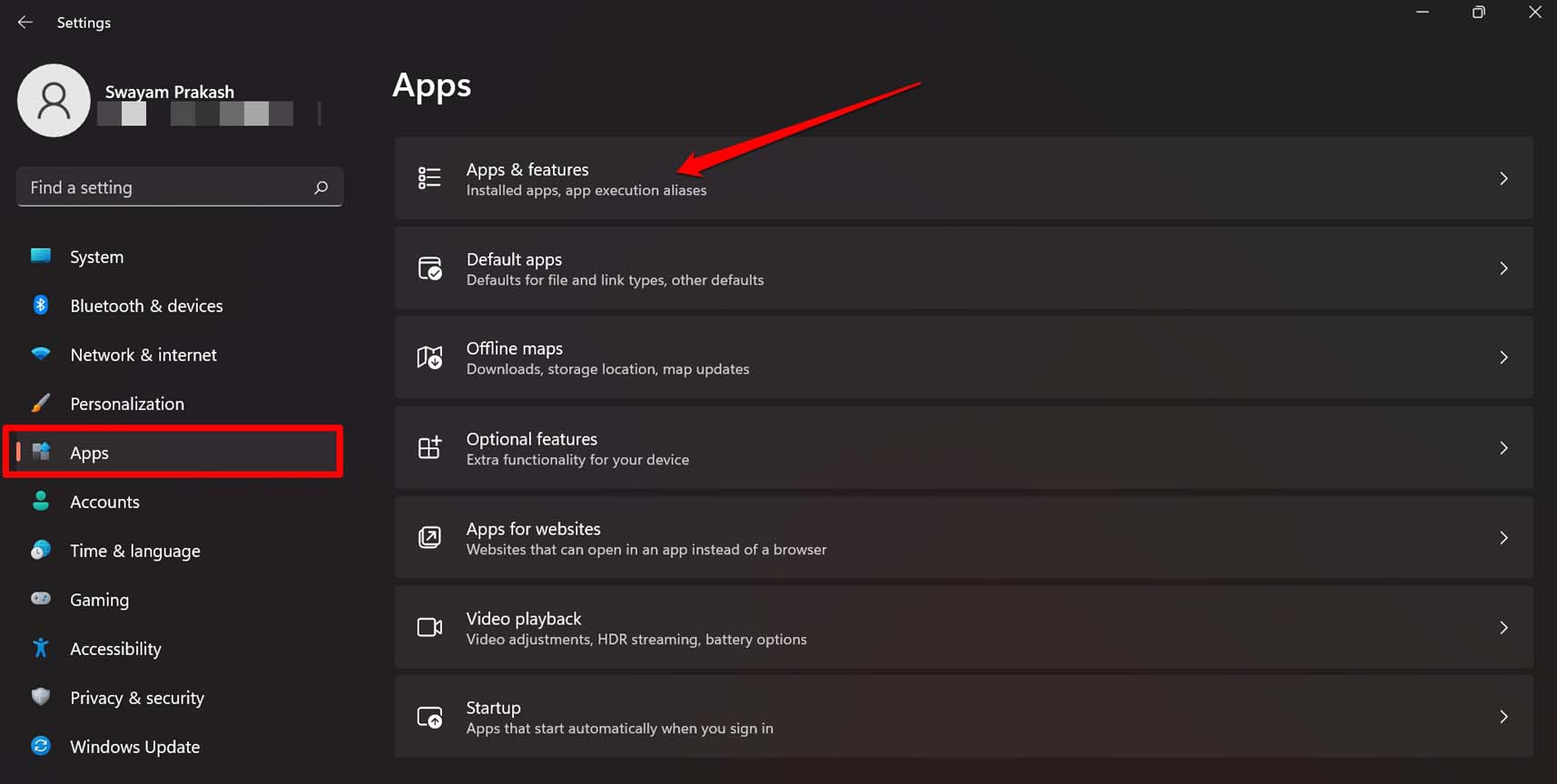open windows apps features
