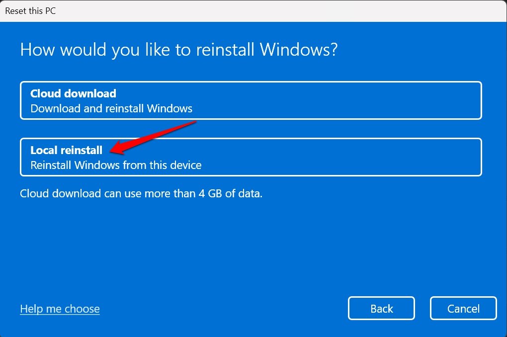 opt for local installation of Windows 11