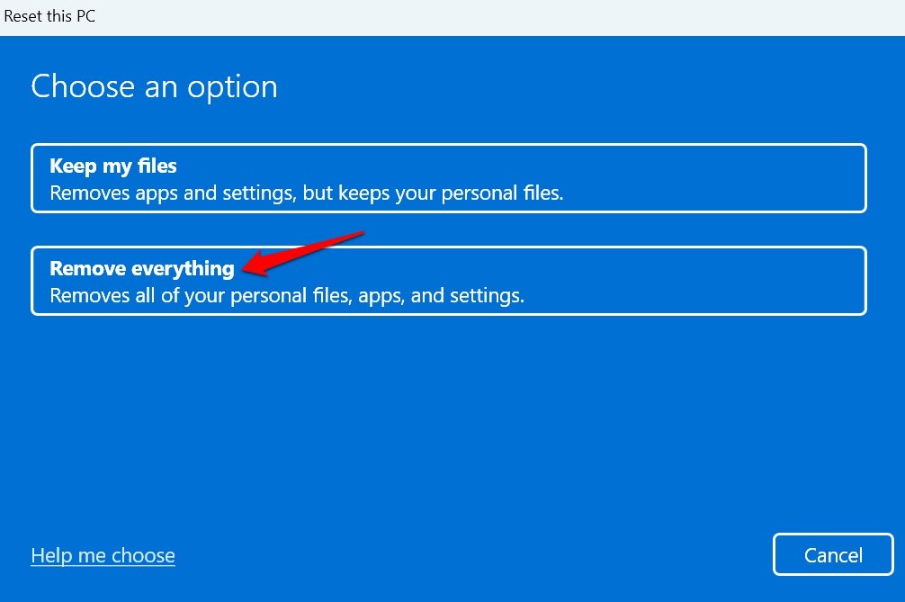 options to reset windows 11