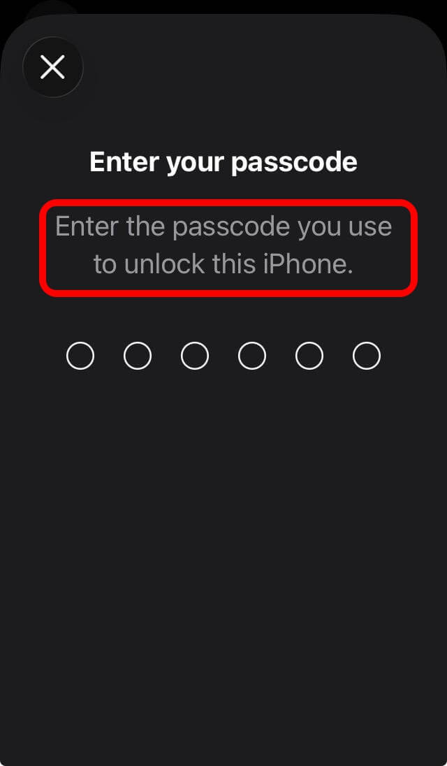 passcode required on iPhone to grant access to make account level changes