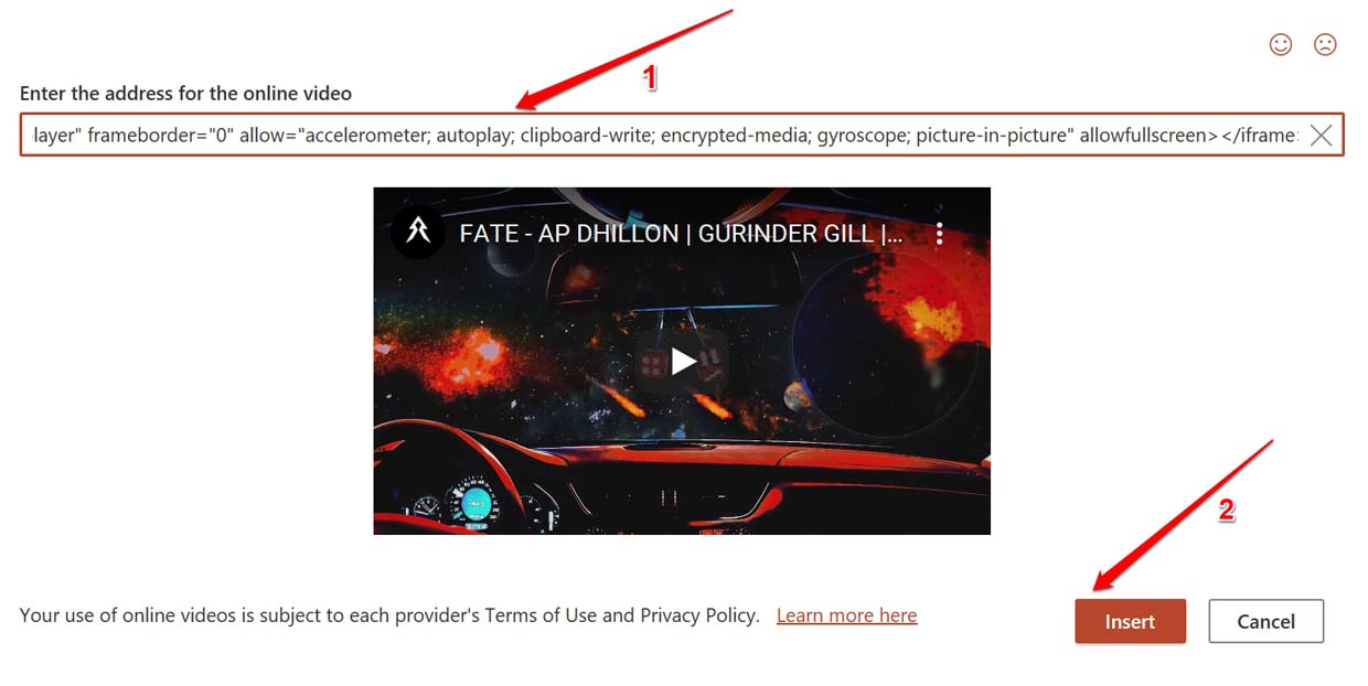 paste the video embed code