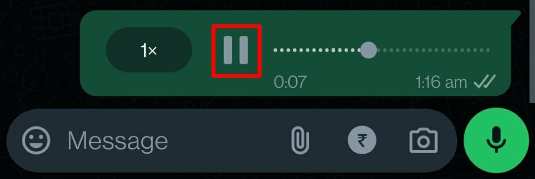 pause a voice message in WhatsApp
