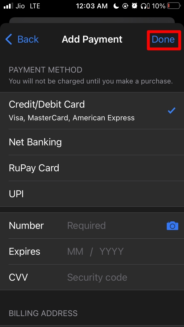 payment method details