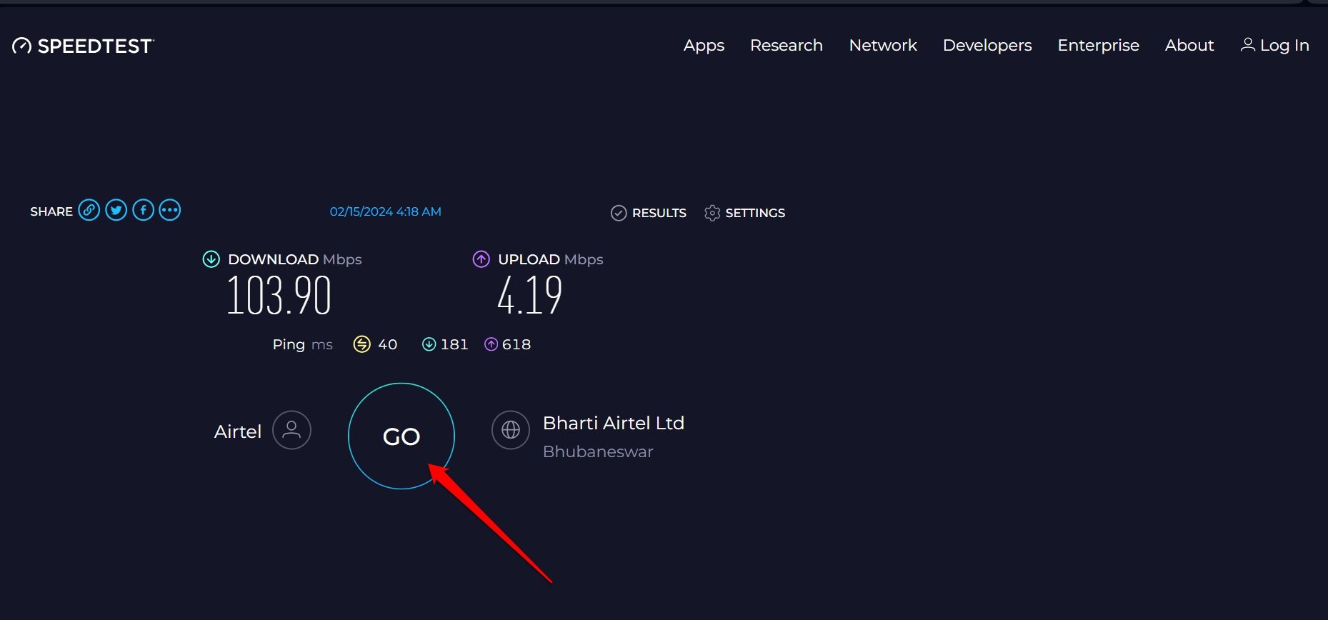 perform a network speed test