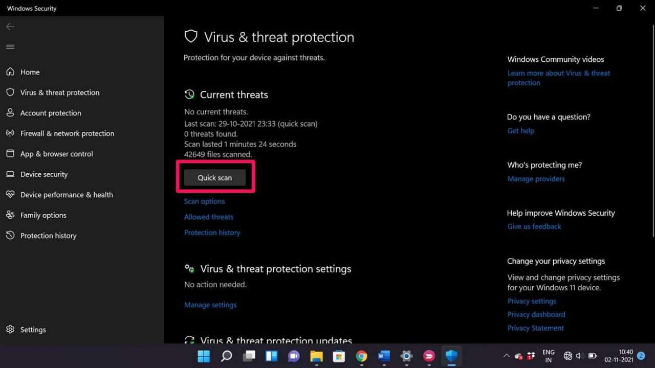 perform quick Windows security scan