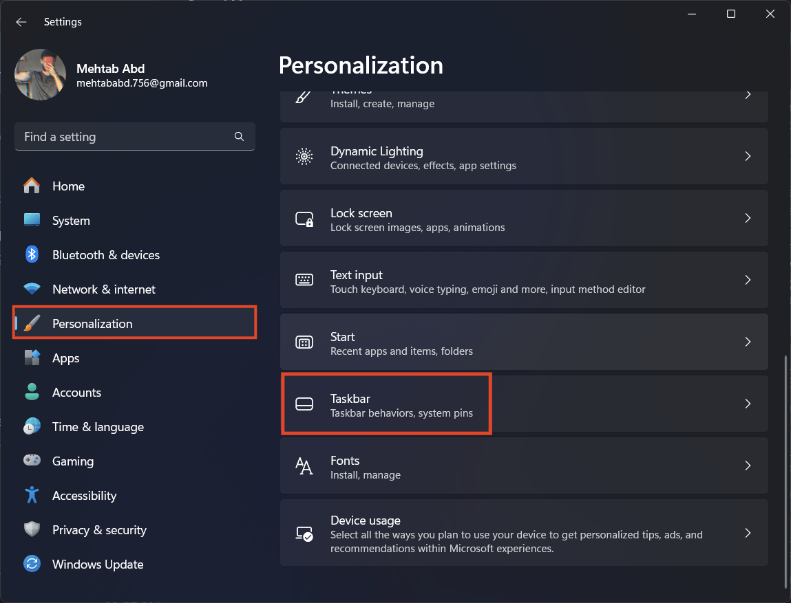 personalization - taskbar