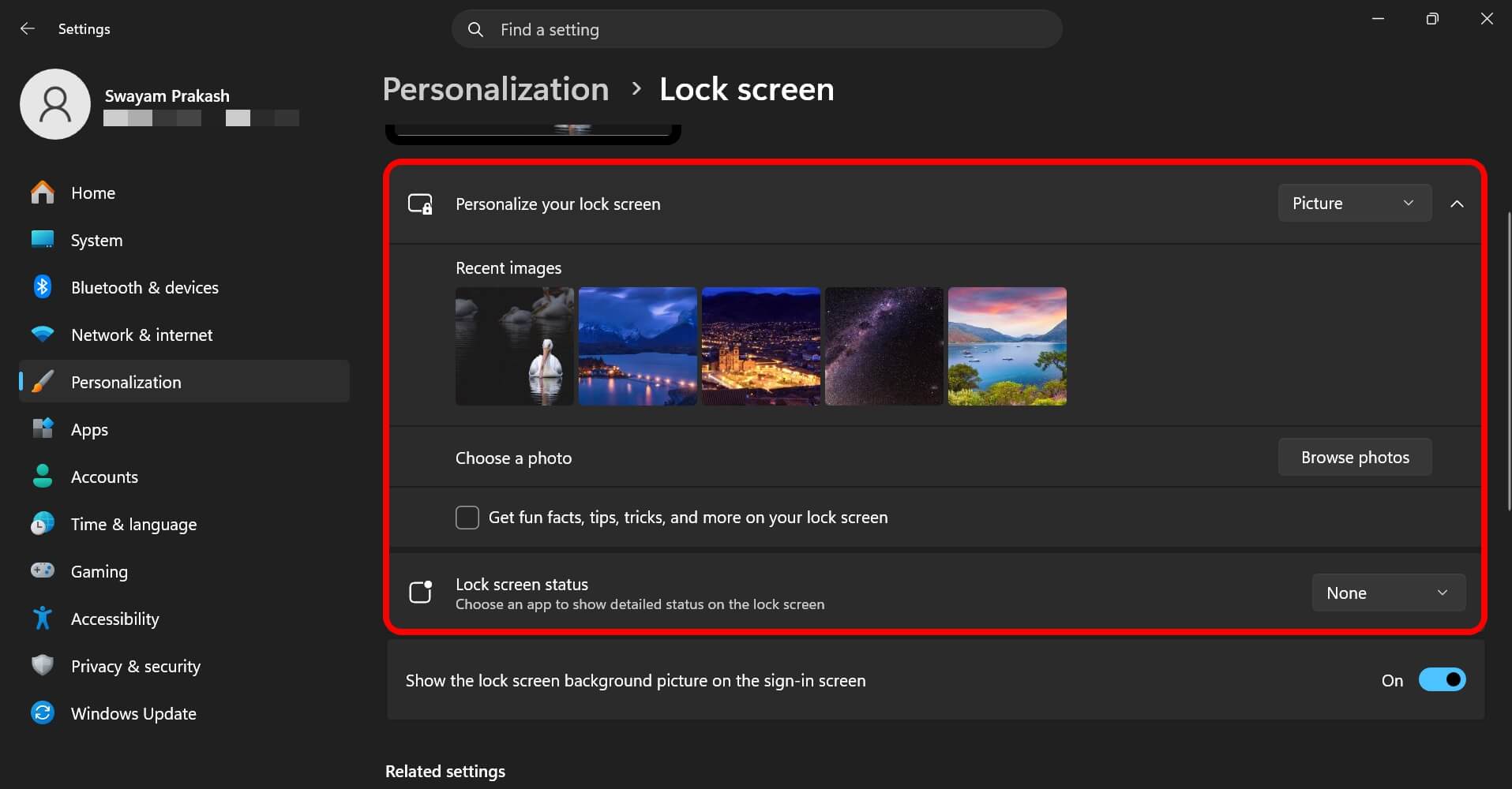personalize lock screen in Windows 11