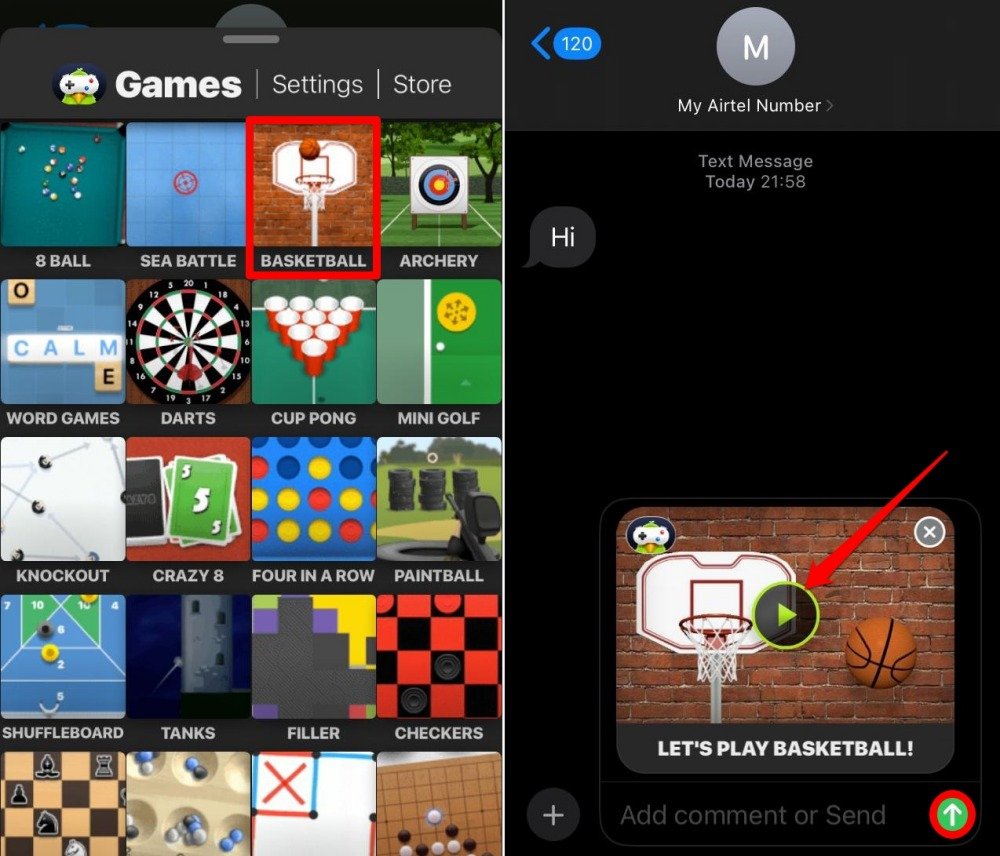 play a game in iMessage with a contact
