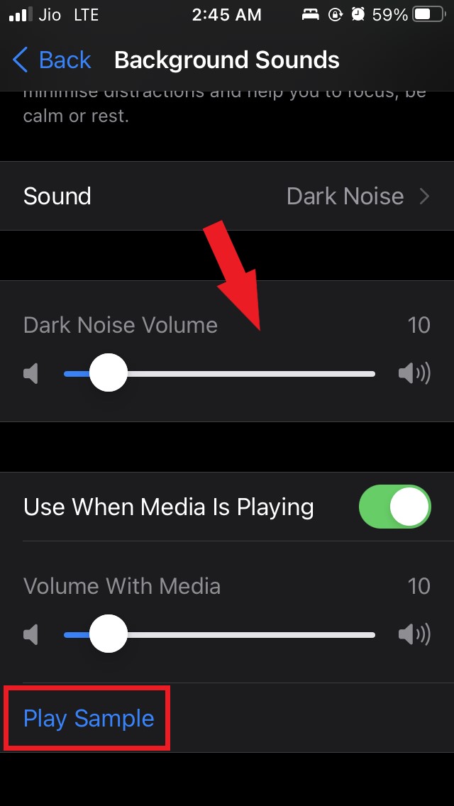 play sample of background sounds iOS 15