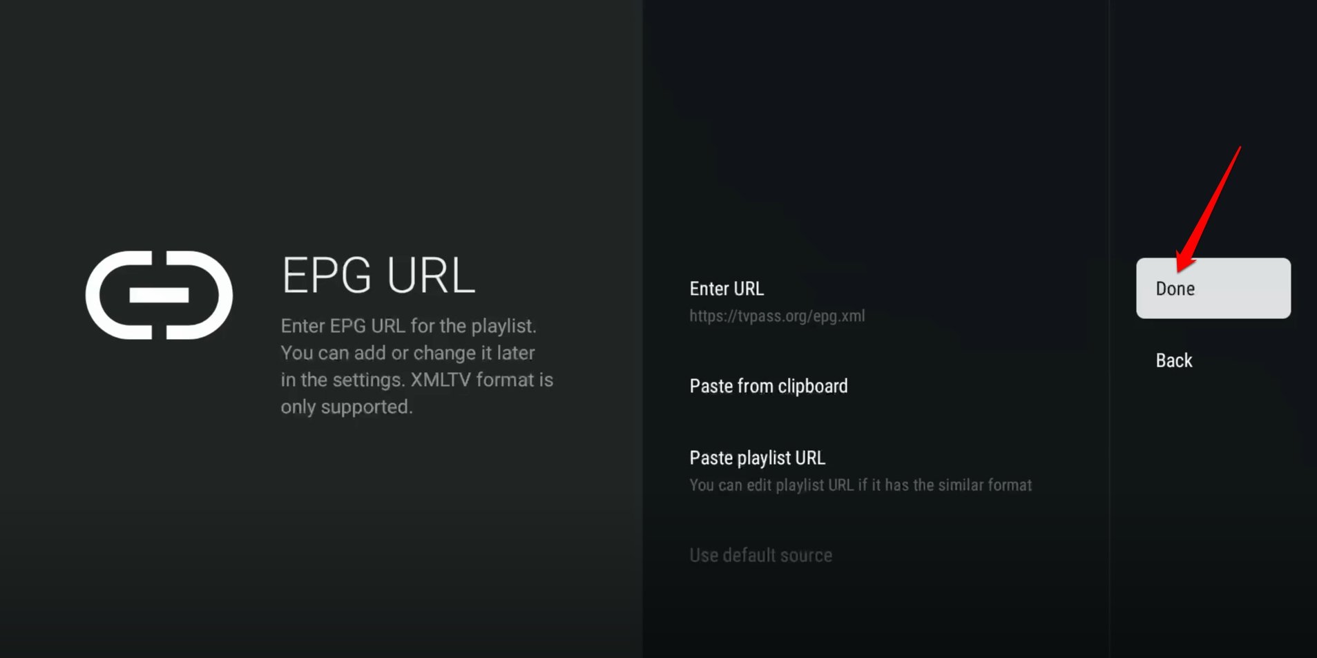 press Done to load the TVPass channel playlist