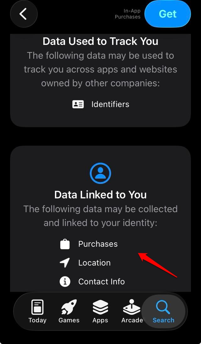 privacy nutrition label in App Store iOS
