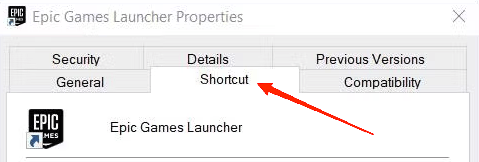 Go to the Shortcut tab