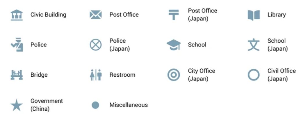 public places icons on Google Maps