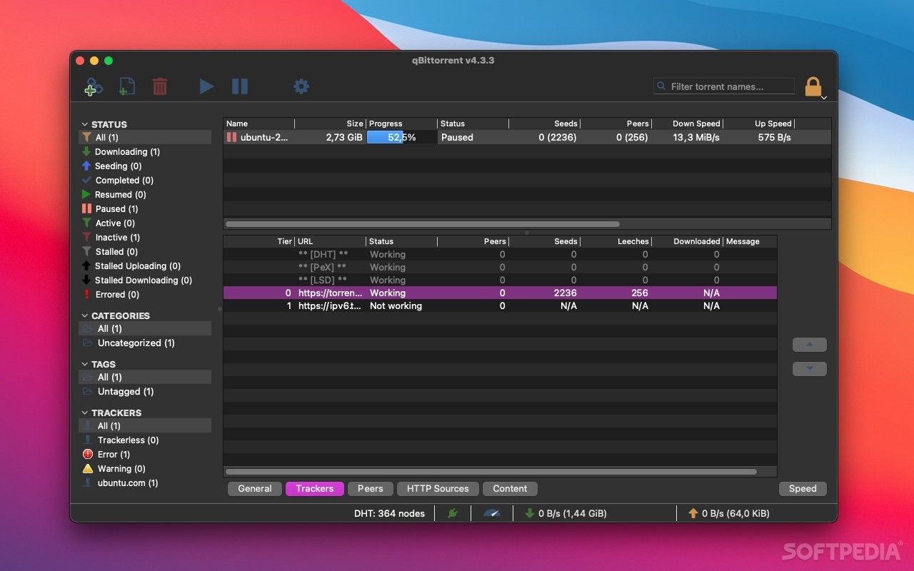 qBittorrent interface on mac