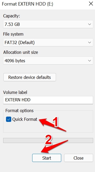 quick format external hard drive