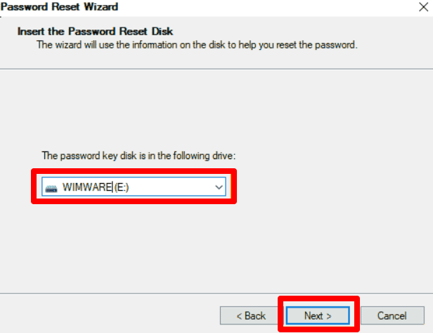 Select the password reset disc