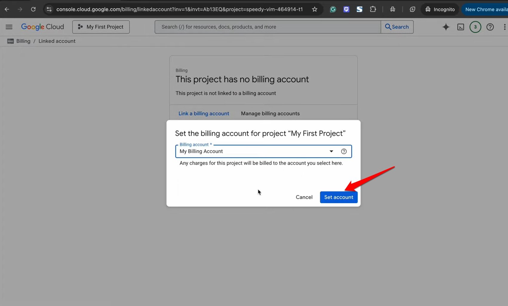 re enable Google cloud billing account