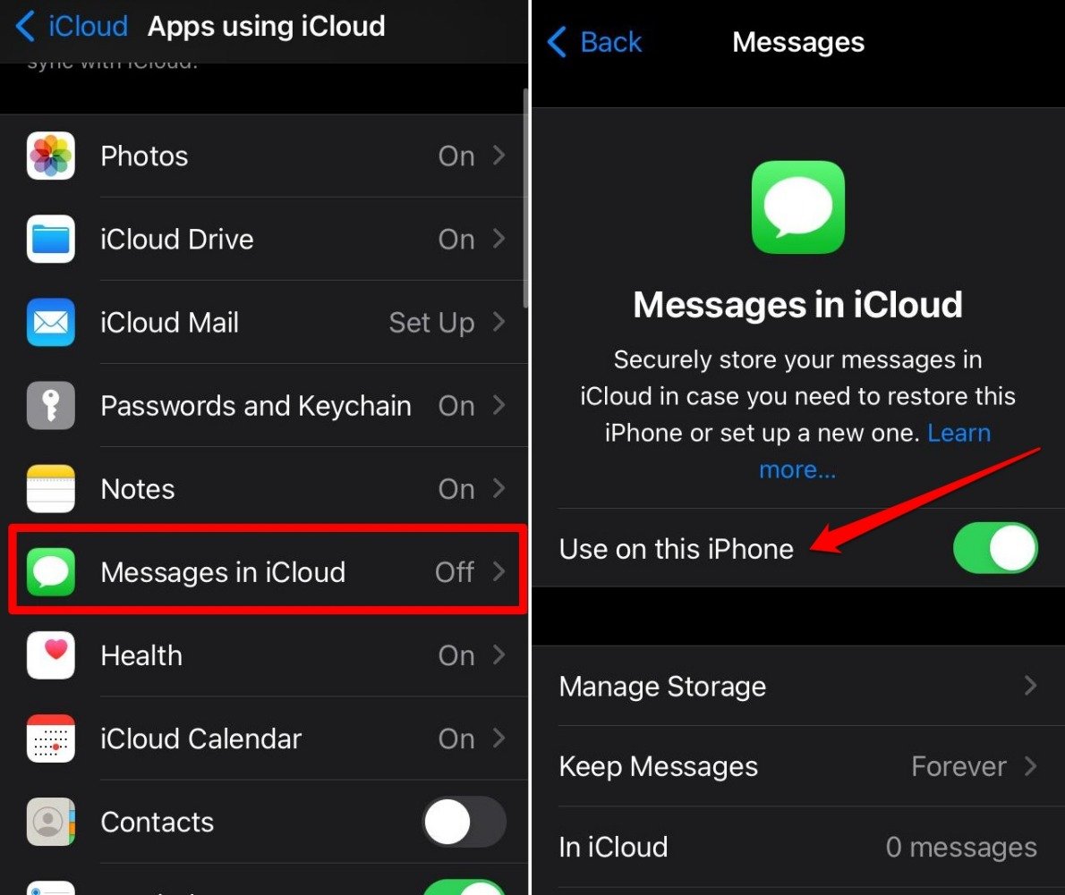 re enable iCloud messages sync
