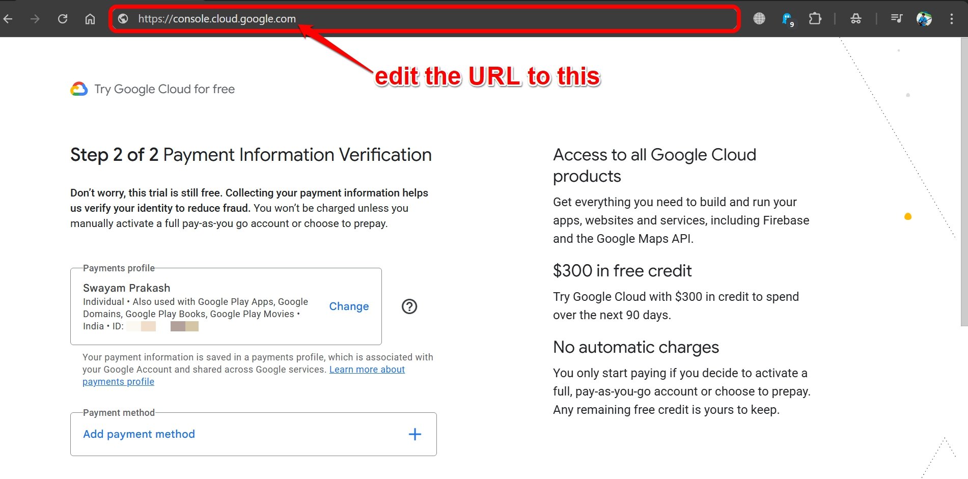redirect to Google cloud console