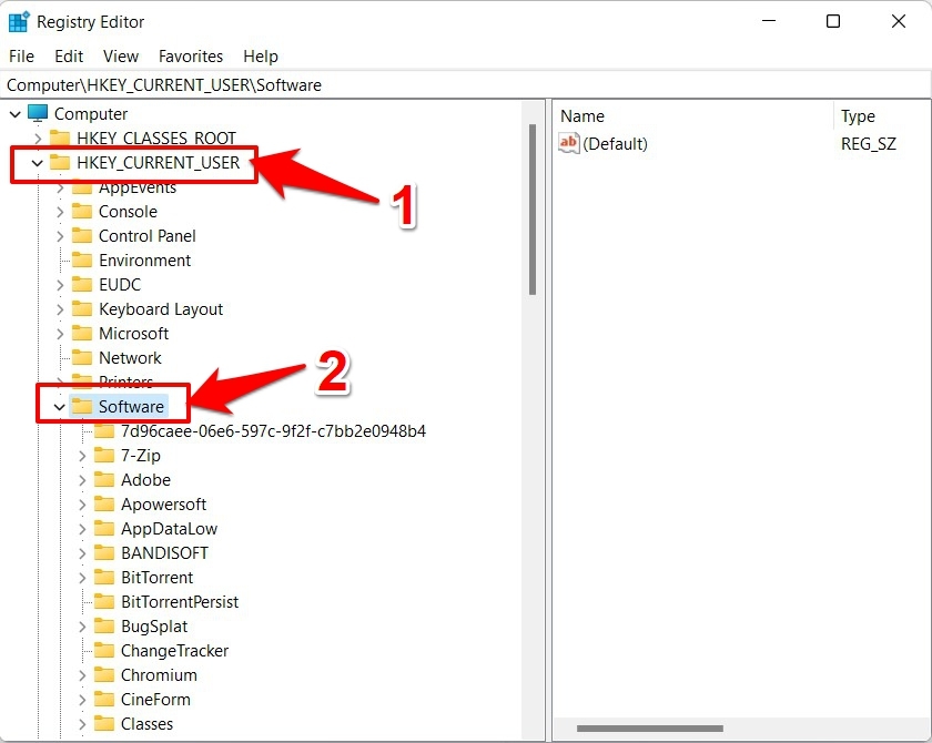 registry editor software folder